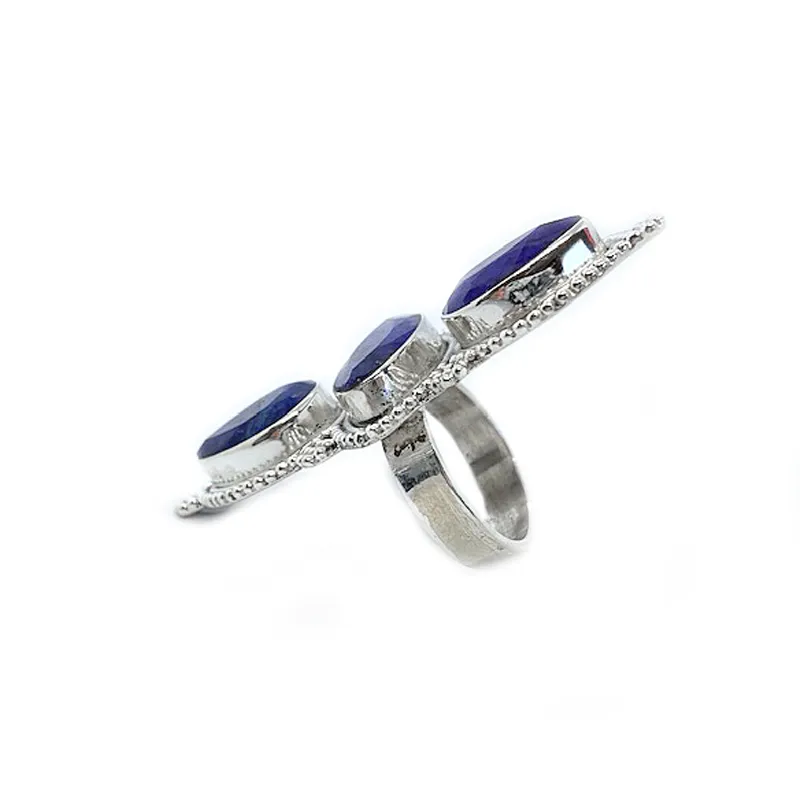 Sapphire Quartz Triple Stone Ring