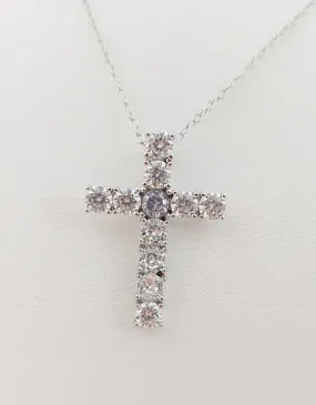 Silver Simulated Alexandrite/Diamond Cross Necklace