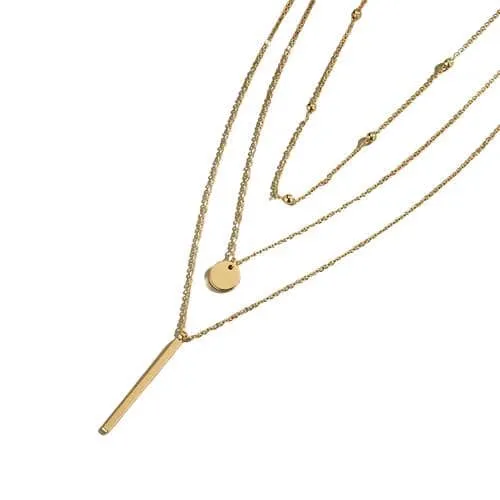 Simple Three Layer Shiny Long Bar Pendant Necklace