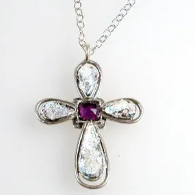 Sterling Silver cross Roman Glass Holy Land Jerusalem with cz amethyst zircon My High Sky Cross
