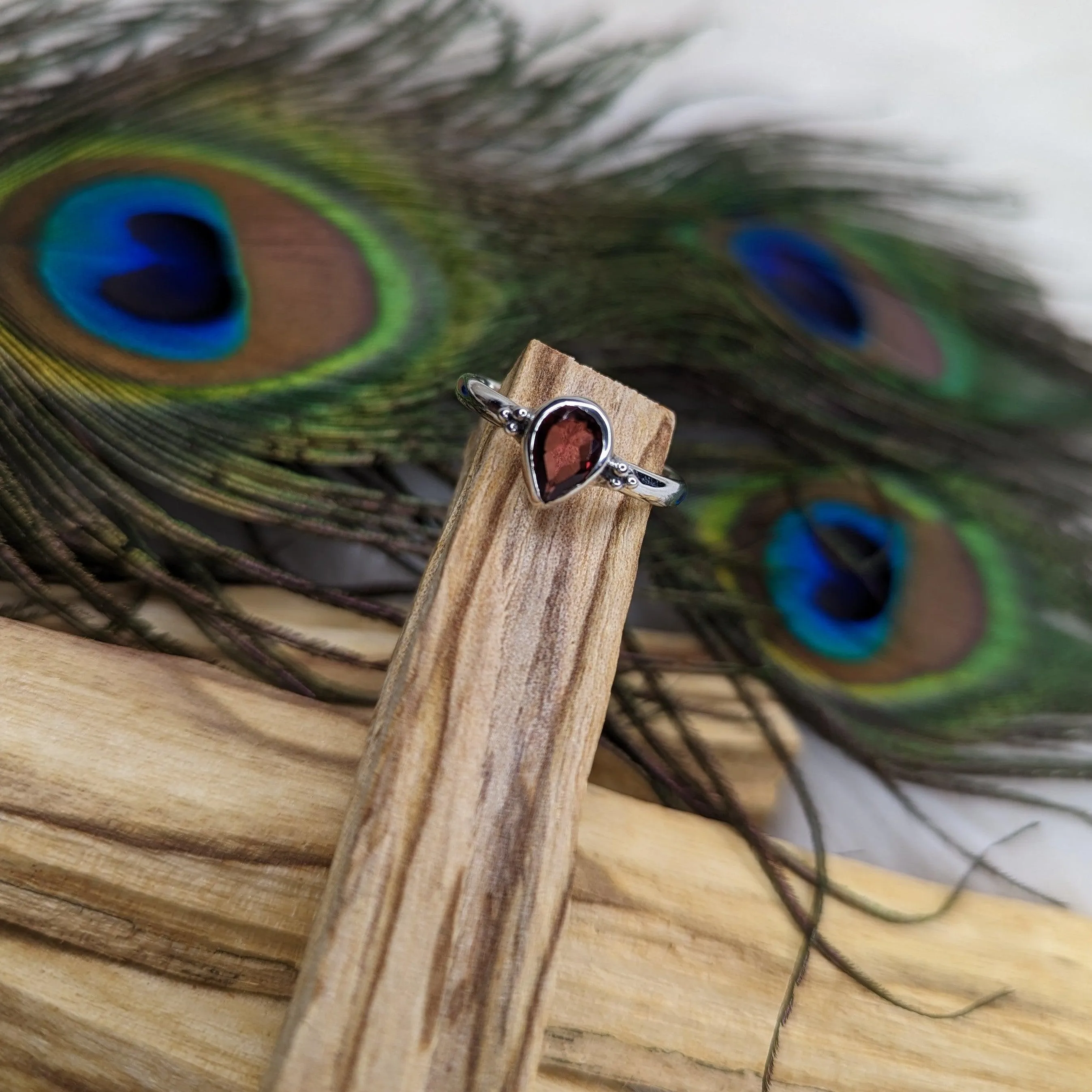 Sterling Silver with Garnet Teardrop Ring ~ Gorgeous Red