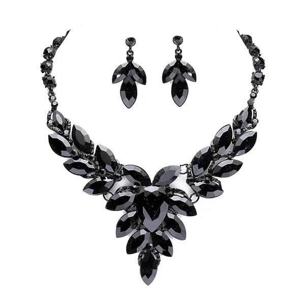 Teardrop Center Marquise Stone Cluster Necklace Earring Set