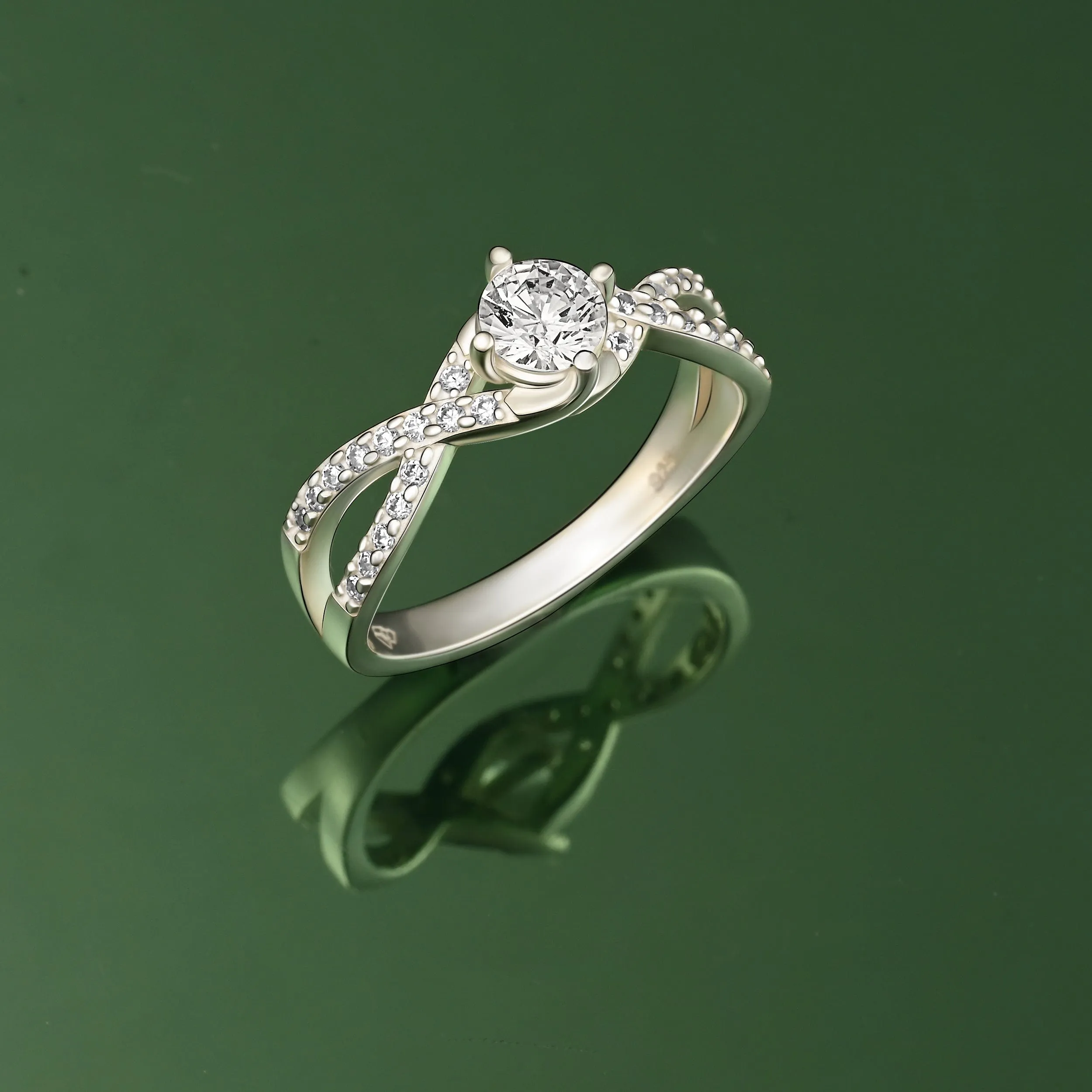 Twist Criss Cross Cubic Zirconia Engagement Ring Sterling Silver
