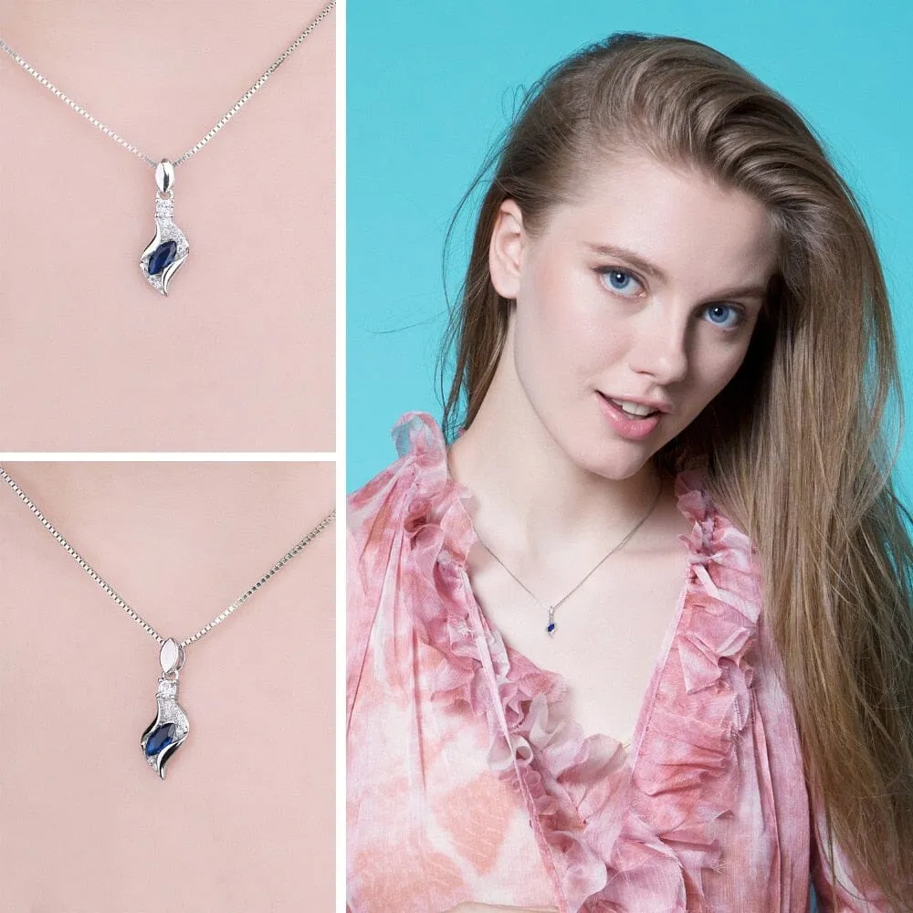 Unique Elegant Marquise Created Blue Sapphire Pendant Necklace ( No Chain )- 925 Sterling Silver