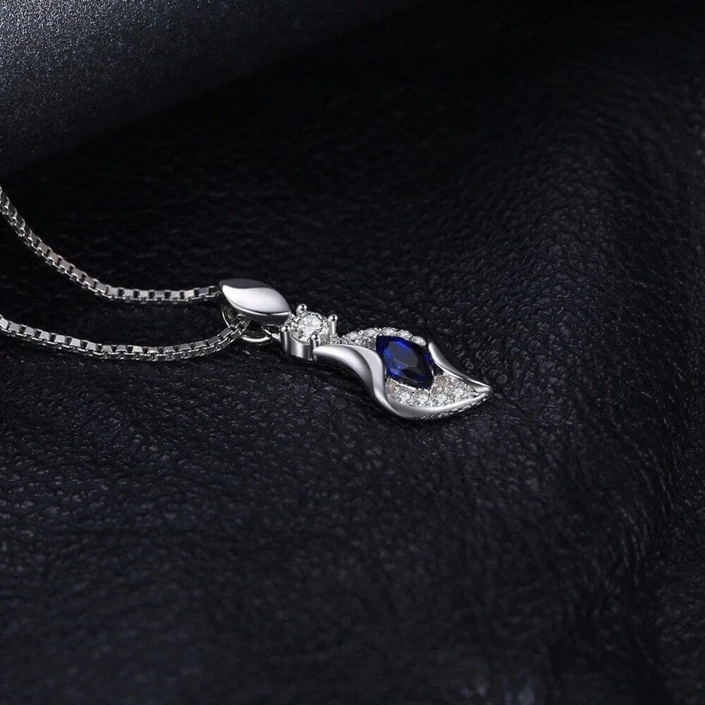 Unique Elegant Marquise Created Blue Sapphire Pendant Necklace ( No Chain )- 925 Sterling Silver