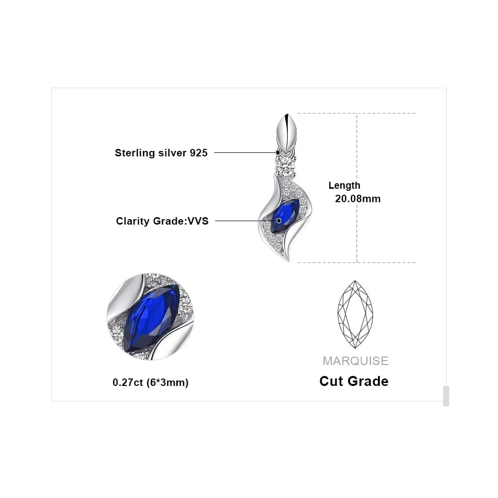Unique Elegant Marquise Created Blue Sapphire Pendant Necklace ( No Chain )- 925 Sterling Silver