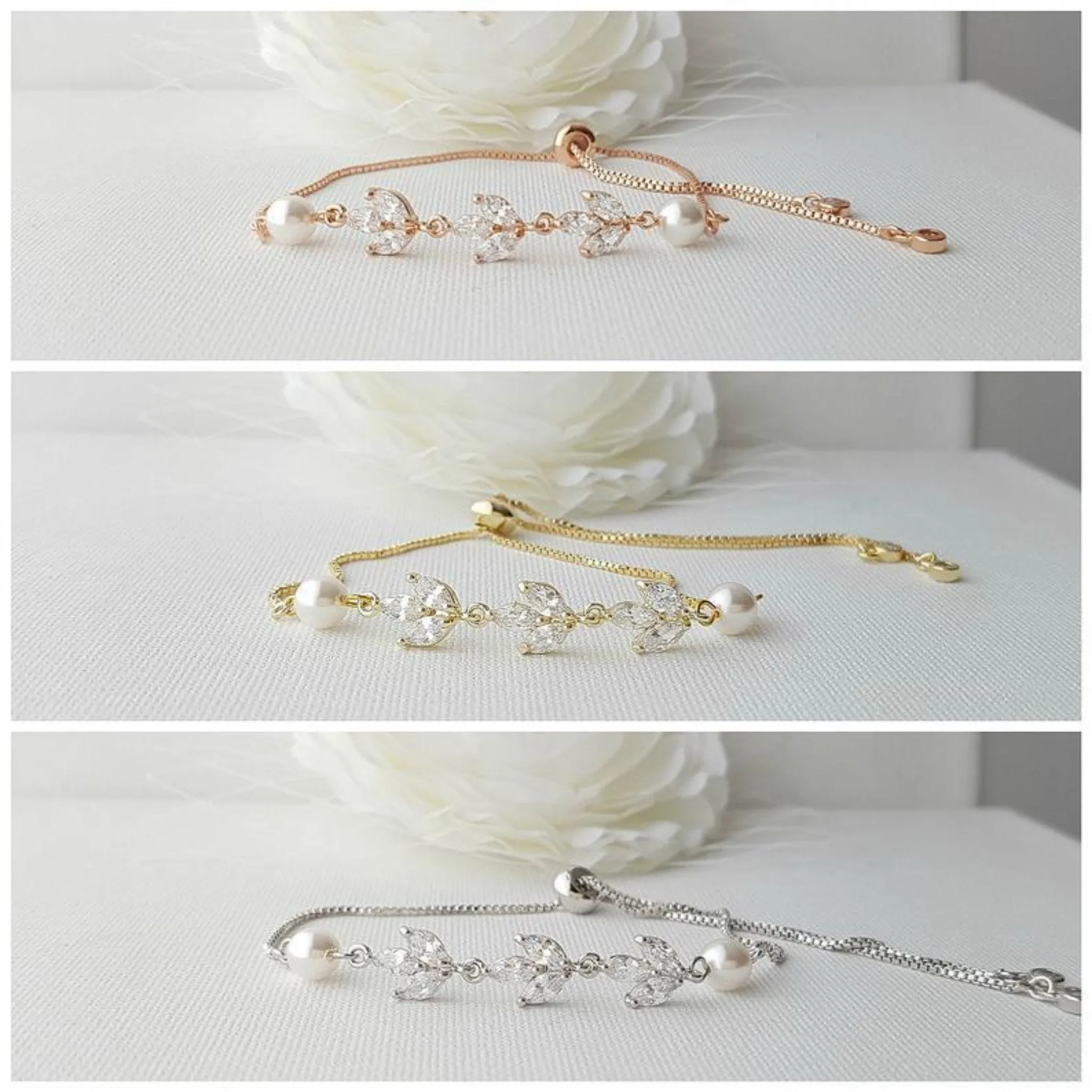 Wedding Necklace Set with Earrings & Bracelet-Gold- Leila