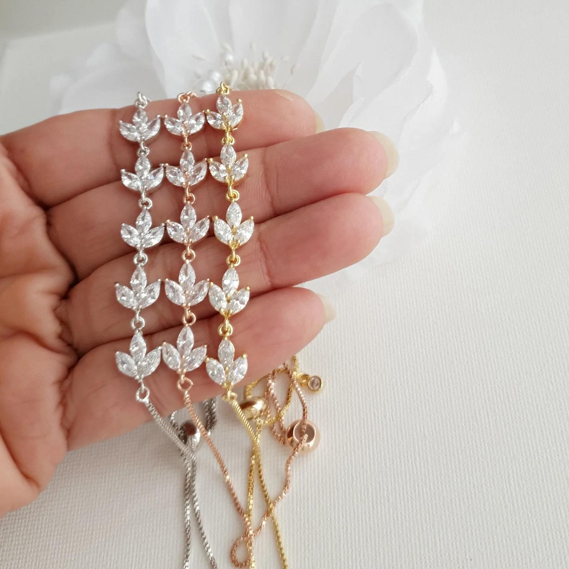 Wedding Necklace Set with Earrings & Bracelet-Gold- Leila
